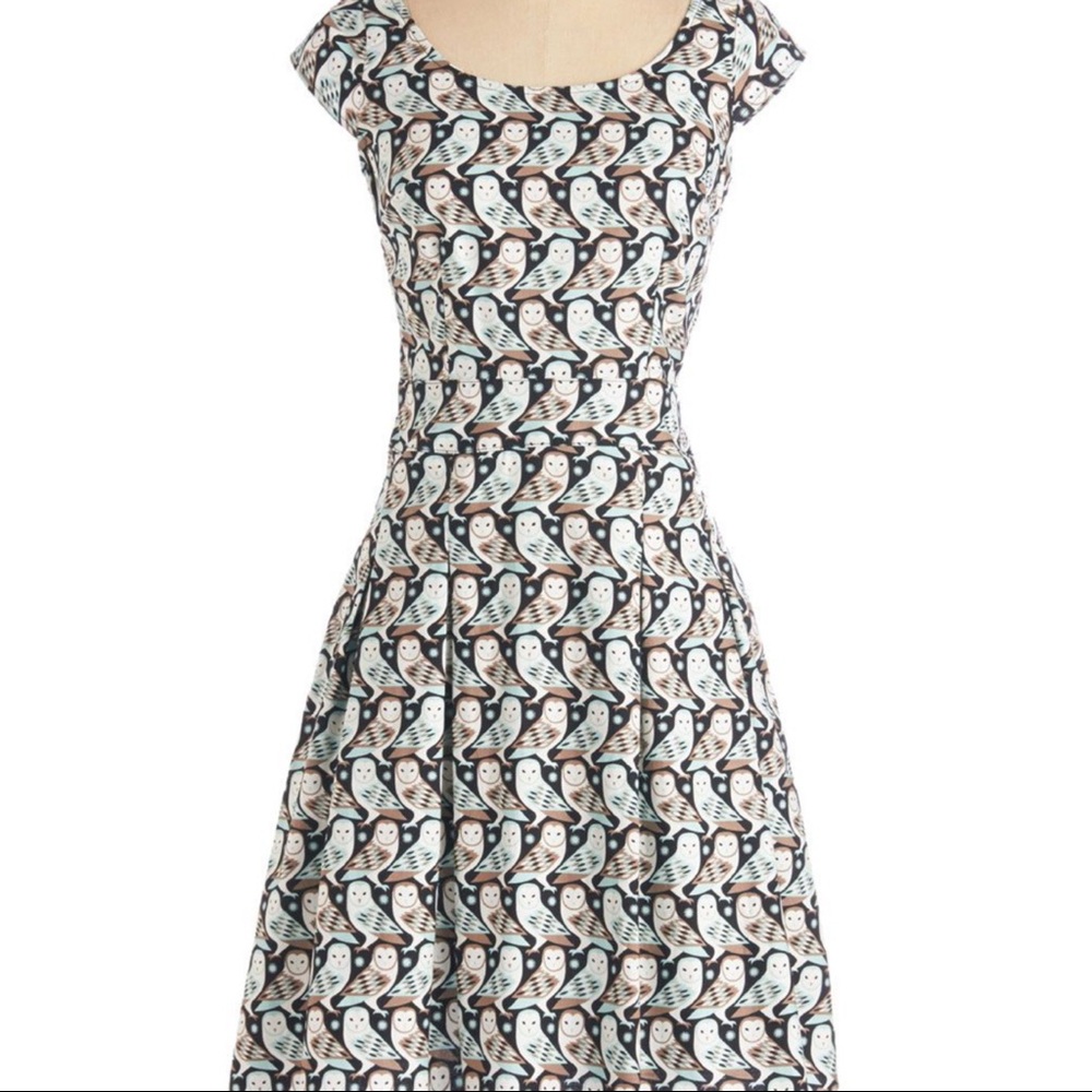 ModCloth Retrolicious Owl Fit & Flare Pinup Dress
